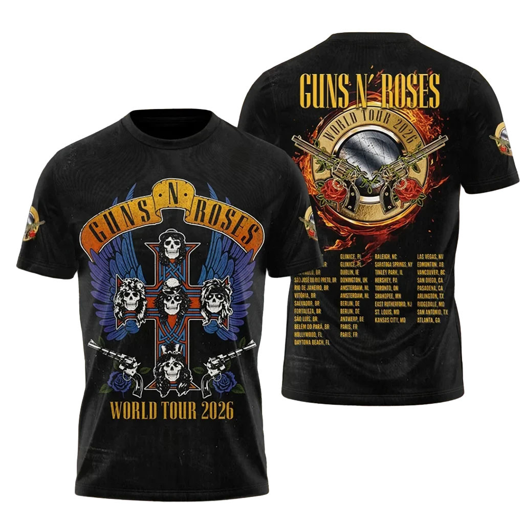 Guns N'Roses 2026 World Tour Graphic T-Shirt Dateback Shirt GNR Merch Gift For Band Fans