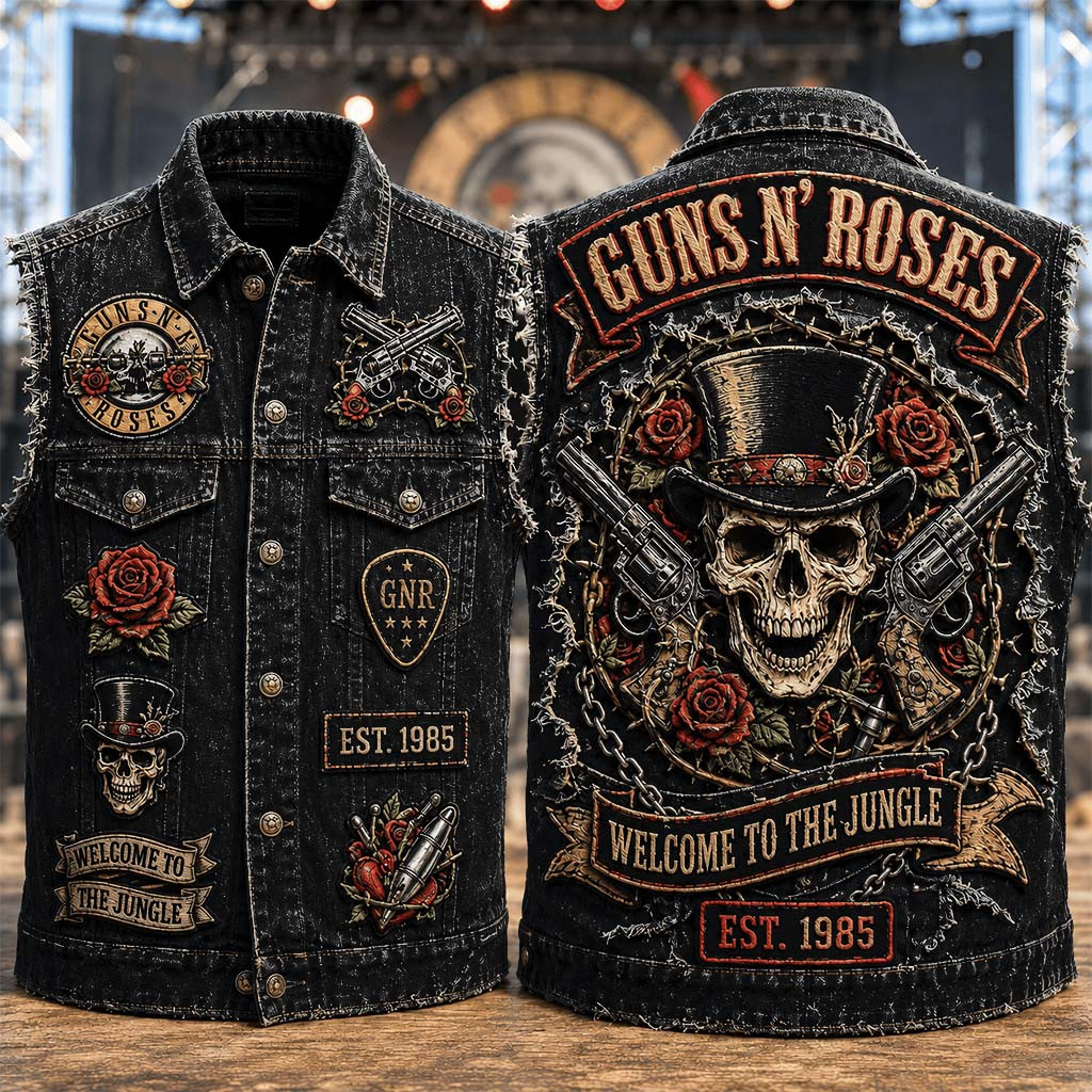 Guns N'Roses Welcome To The Jungle Denim Vest Guns N'Roses Merch Gift For Band Fans