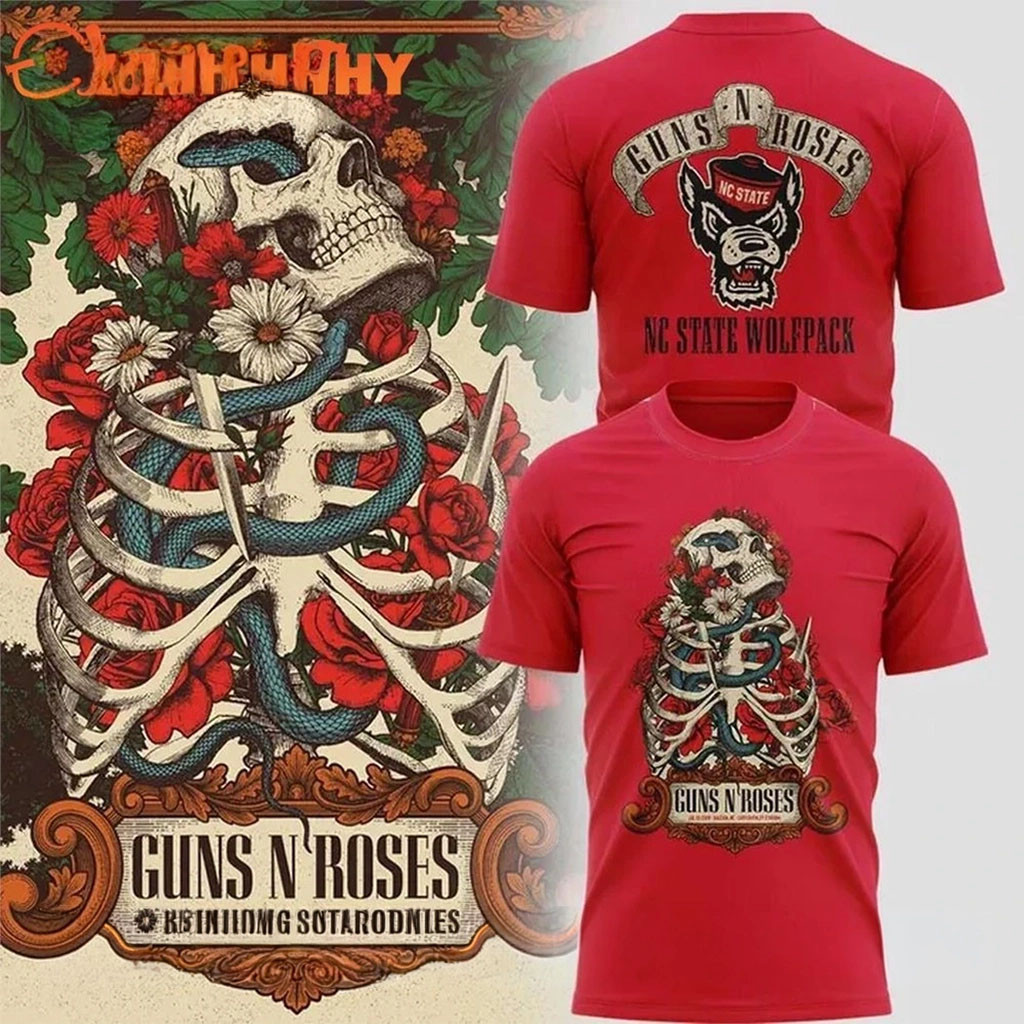 Guns N'Roses X NC State Wolfpack Football 2026 T-Shirt GNR Tour Merch Gift For Music Lovers