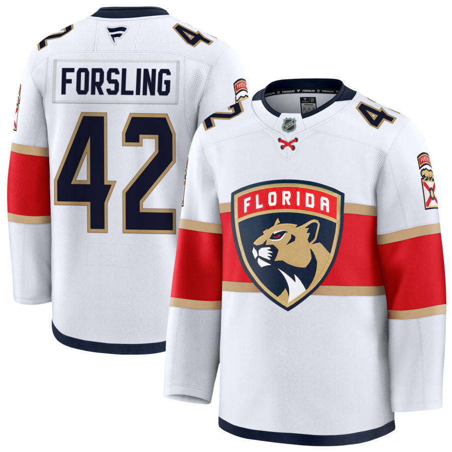 Gustav Forsling Florida Panthers 2025 Away Jersey - White 1 Gustav Forsling Florida Panthers 2025 Away Jersey - White