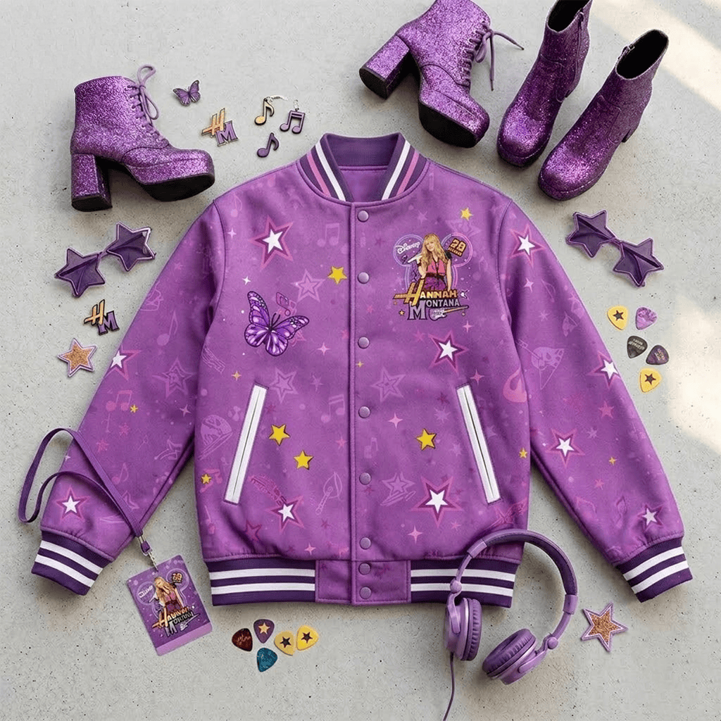 Hannah Montana World Tour 2026 Purple Varsity Bomber Jacket Hannah Montana Merch Fan Gifts
