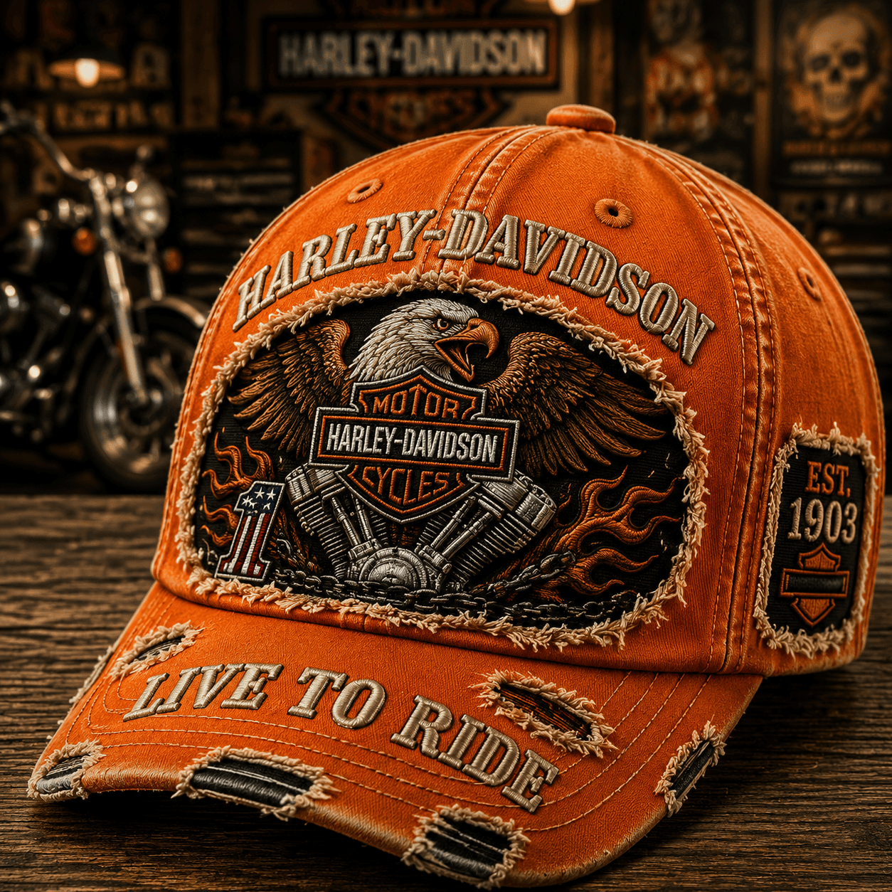 Harley Davidson Merch Eagle Hat Live To Ride Hat Motorcycles Lover Gear Gift For Brothers