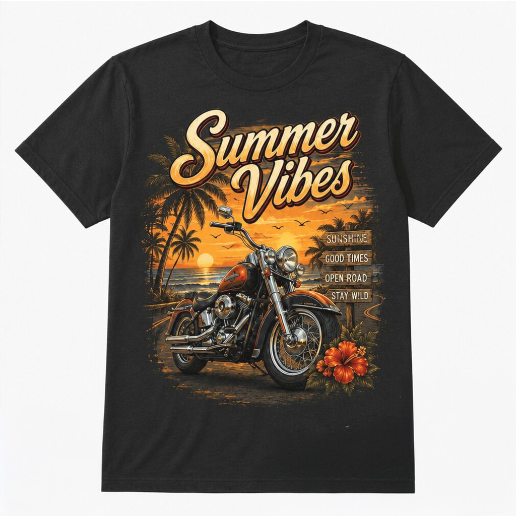 Harley Davidson Summer Vibes Open Road Motorcycle Beach Graphic T-Shirt Best Dad Gifts
