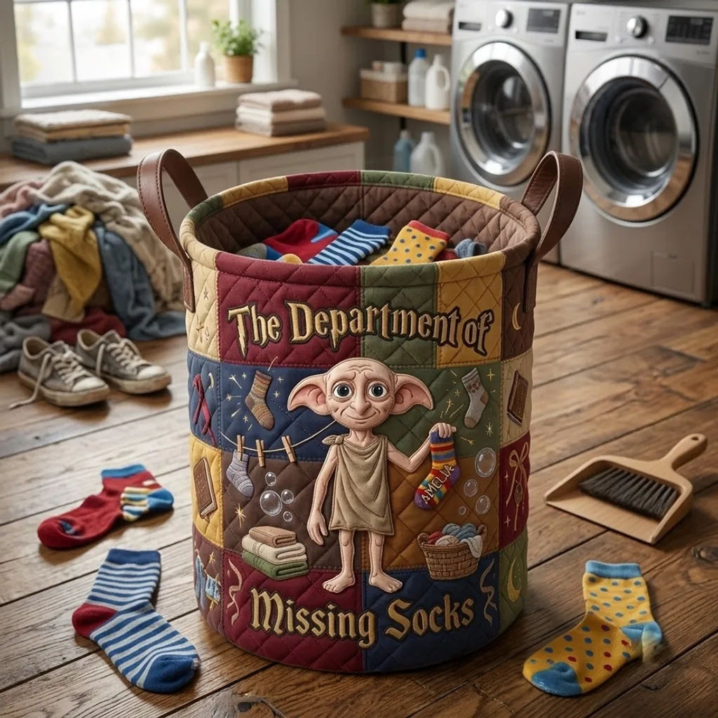 Harry Potter Dobby Quilted Laundry Basket The Department Of Missing Socks Hamper Home Decor