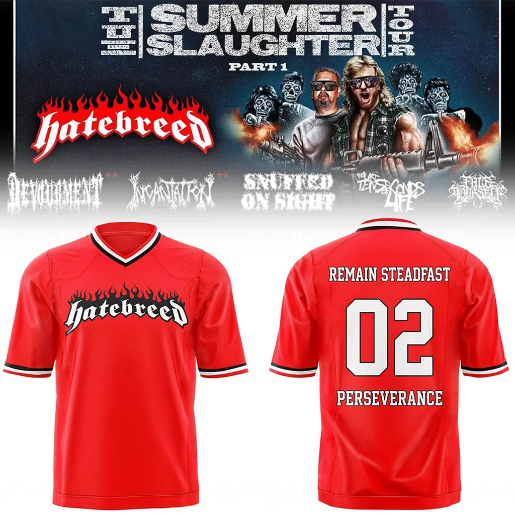 Hatebreed Merch Summer Slaughter Tour 2026 Jersey Remain Steadfast Perseverance Jersey Red