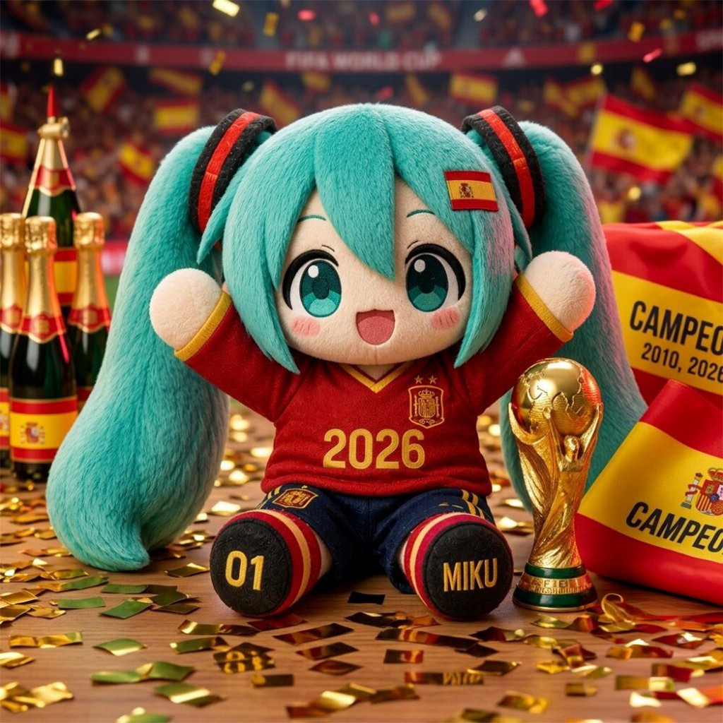 Hatsune Miku X Spain 2-Star World Cup Champion 2026 Plush Pillow Hatsune Miku Merch Fan Gifts