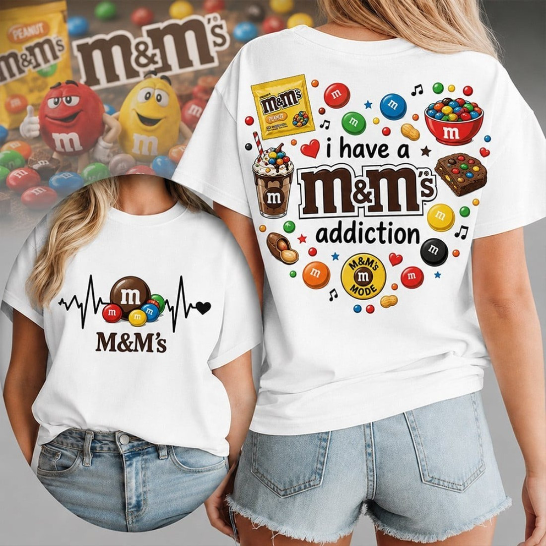 Heartbeat Love I Have A M&M's Addiction T-Shirt Funny Candy Shirt Gifts Ideas For Her
