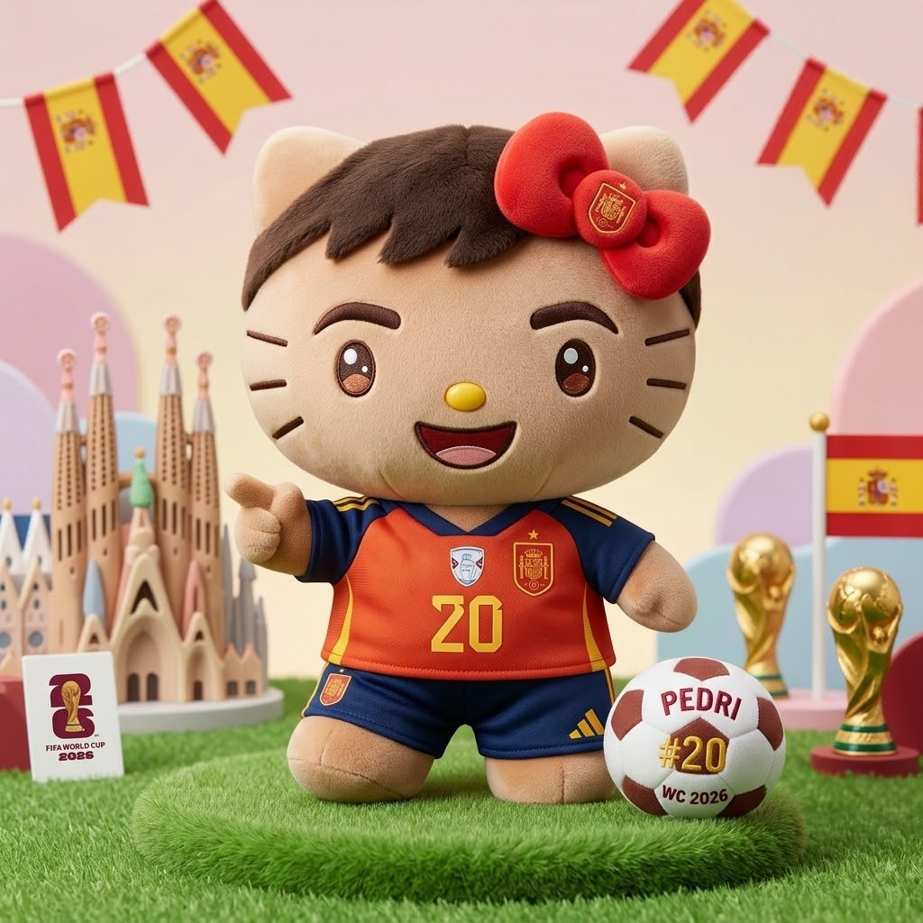 Hello Kitty Pedri Spain World Cup 2026 Plush Pillow #20 Spain National Team Merch Fan Gifts