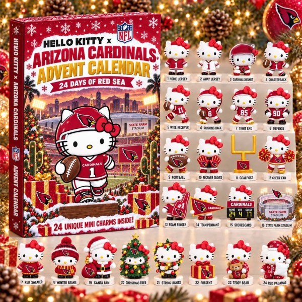 Hello Kitty X Arizona Cardinals Advent Calendar 24 Days Of Red Sea Christmas Ornament Fan Gifts - Image 2