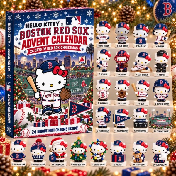 Hello Kitty X Boston Red Sox Advent Calendar Christmas Tree Ornaments Red Sox Merch Fan Gifts - Image 2