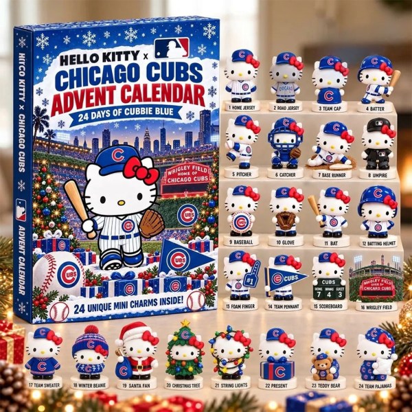 Hello Kitty X Chicago Cubs 2026 Advent Calendar 24 Day Of Cubbie Blue Xmas Ornament Cubs Merch - Image 2