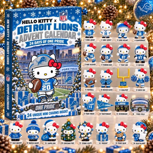 Hello Kitty x Detroit Lions Advent Calendar Christmas Tree Ornaments Lions Merch Gifts For Fan - Image 2