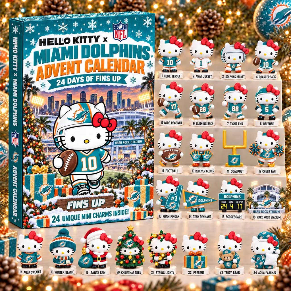 Hello Kitty x Miami Dolphins Advent Calendar Christmas Tree Ornaments Dolphins Merch For Fans