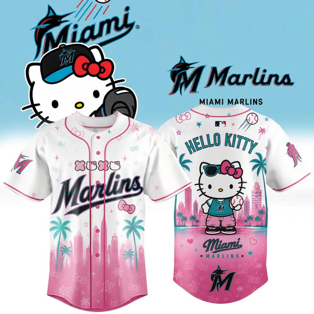 Hello Kitty X Miami Marlins 2026 Edition Pink Baseball Jersey Miami Marlins Merch Gift For Fans