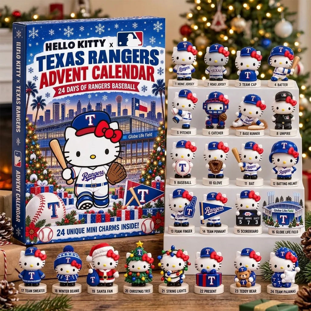 Hello Kitty X Texas Rangers 2026 Advent Calendar Christmas Tree Ornaments Texas Rangers Merch