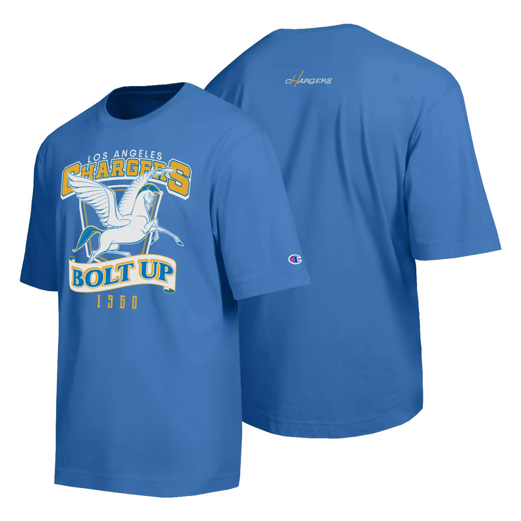 Hercules and Pegasus X Los Angeles Chargers T-Shirt NFL Disney Champion Collab Merch Fan Gifts