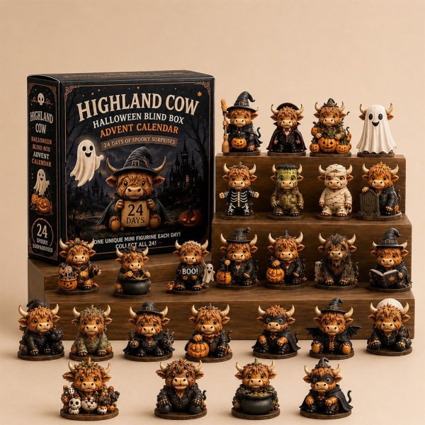 Highland Cow Halloween Countdown Calendar 2026 Spooky 24 Days Mystery Ornaments Highland Cow Lover Gift - Image 2