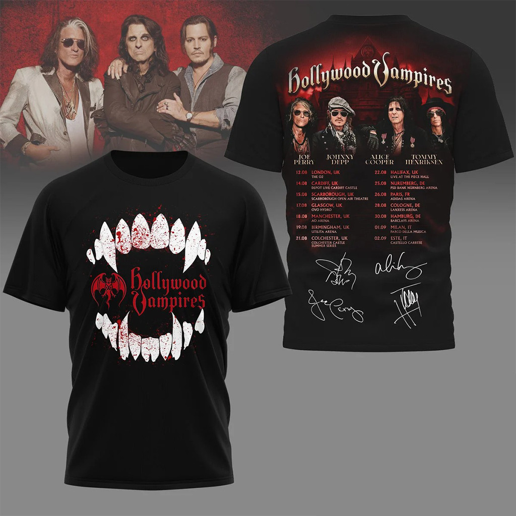Hollywood Vampires Tour 2026 Signatures T-Shirt Hollywood Vampires Merch Gifts For Rock Fans