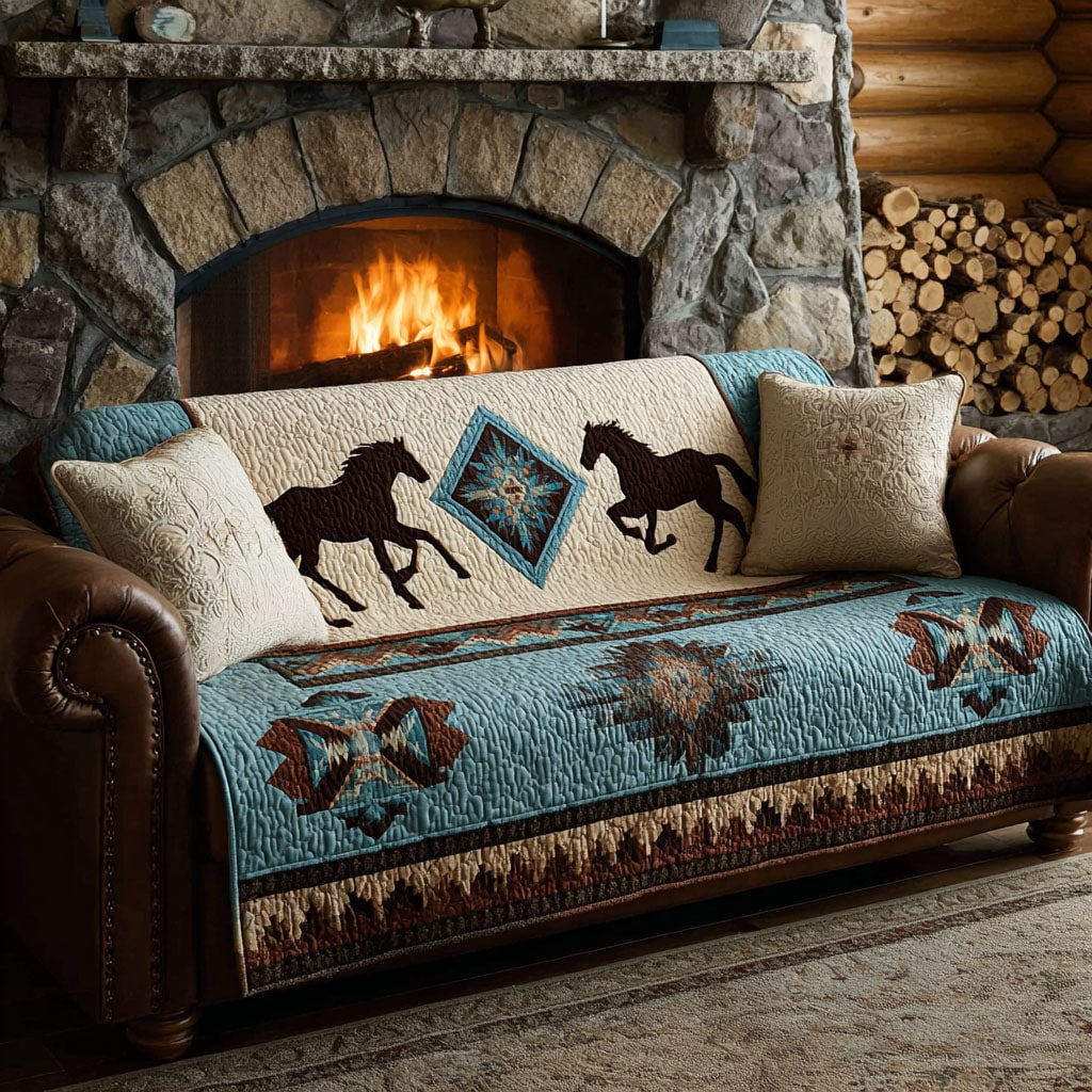 Horse Sky Quilted Couch Cover Washable Sofa Pet Protector Housewarming Gift Ideas