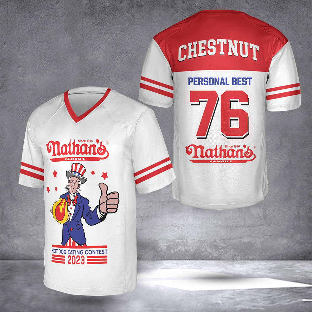 Hot Dog Eating Contest 2024 Joey Chestnut Jersey Joey Chestnut Personal Best 76 Jersey - Image 3