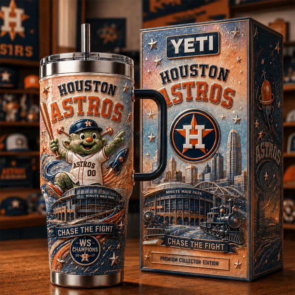 Houston Astros Merch Chase The Fight Baseball Tumbler Cup Game Day Gear Gifts for Astros Fans