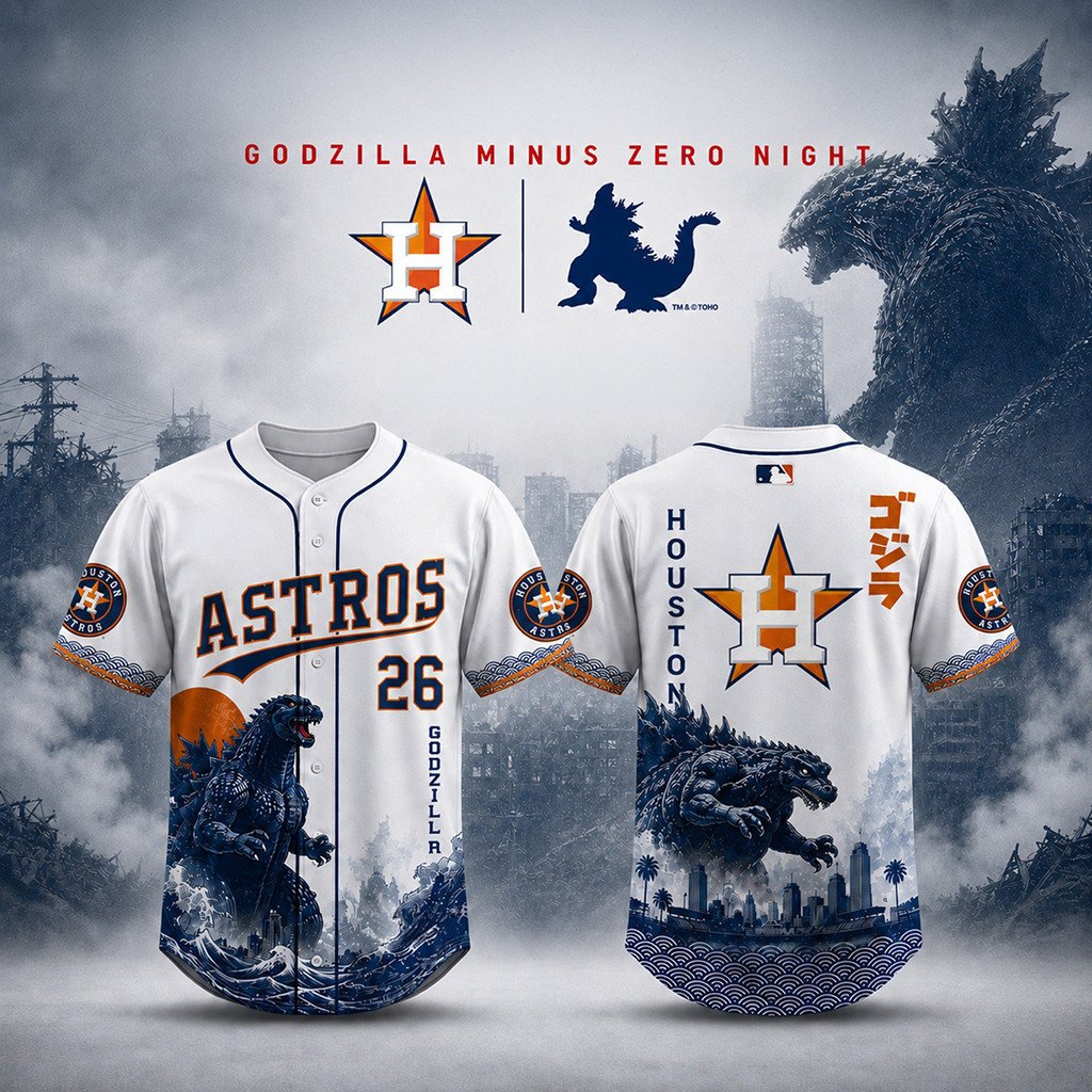 Houston Astros X Godzilla Minus One 2026 Baseball Jersey Houston Astros Merch Fan Gifts