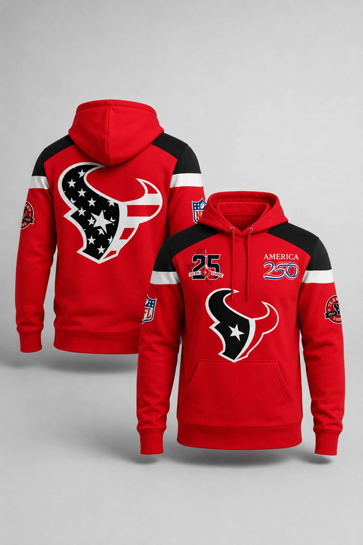 Houston Texans 2026 Celebration 25th Season X America 250 Hoodie Texans Merch 4th Of July Gifts
