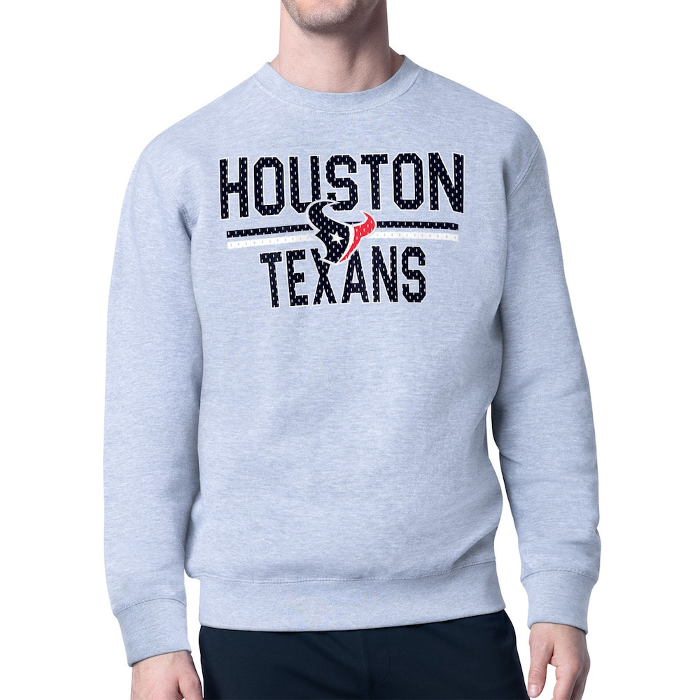 Houston Texans Merch - Men's Team Mesh Print Graphic Pullover Sweatshirt, Heather Gray - Starter - Christmas Gifts For Football Fans