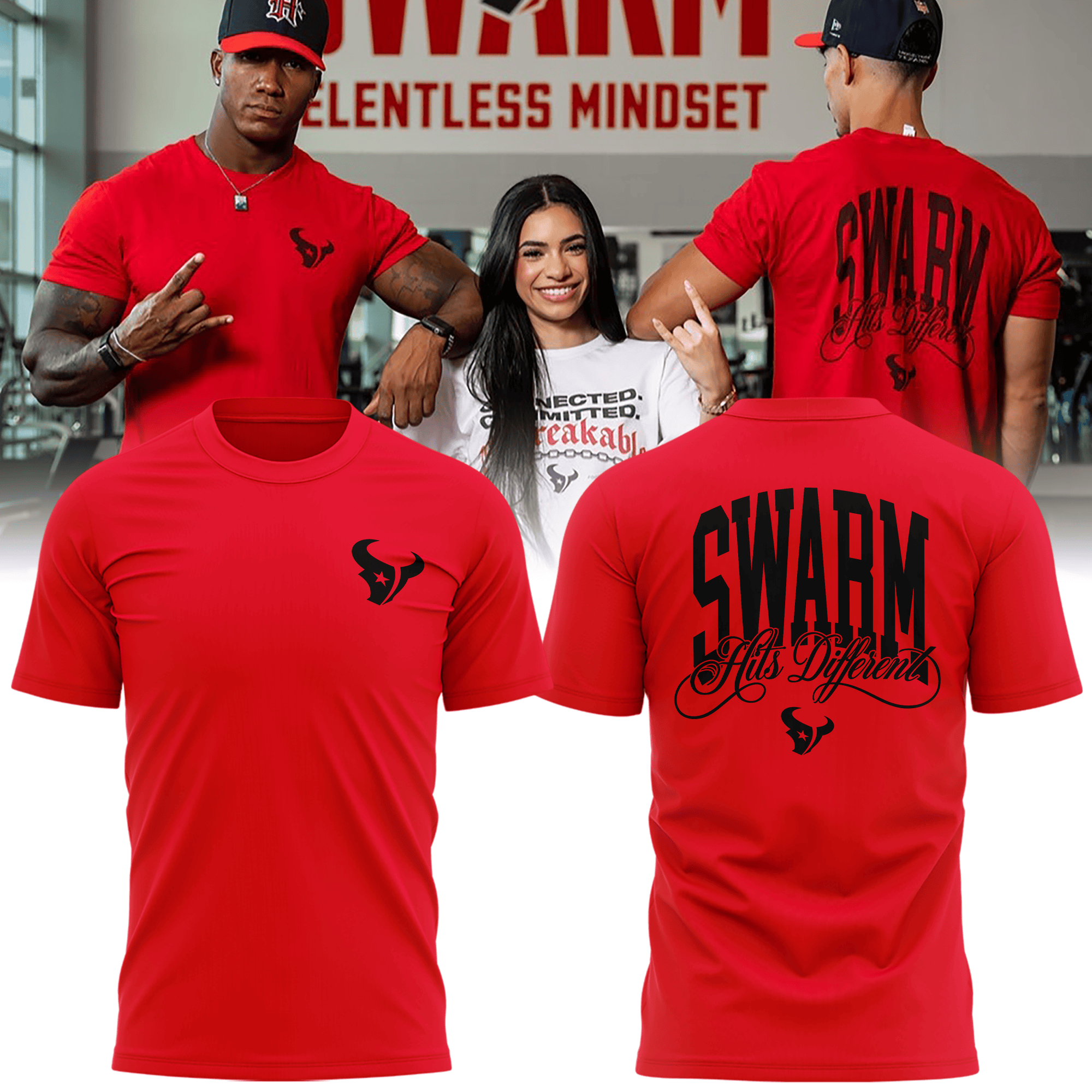 Houston Texans SWARM Hits Different Red T-Shirt Houston Texans Merch Gift For Sports Fans