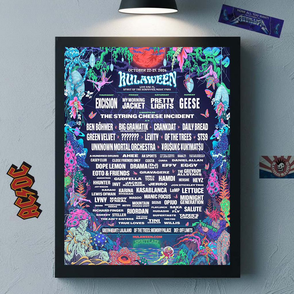 Hulaween 2026 Full Lineup Poster Suwannee Hulaween Music Festival Merch Home Decor Gifts