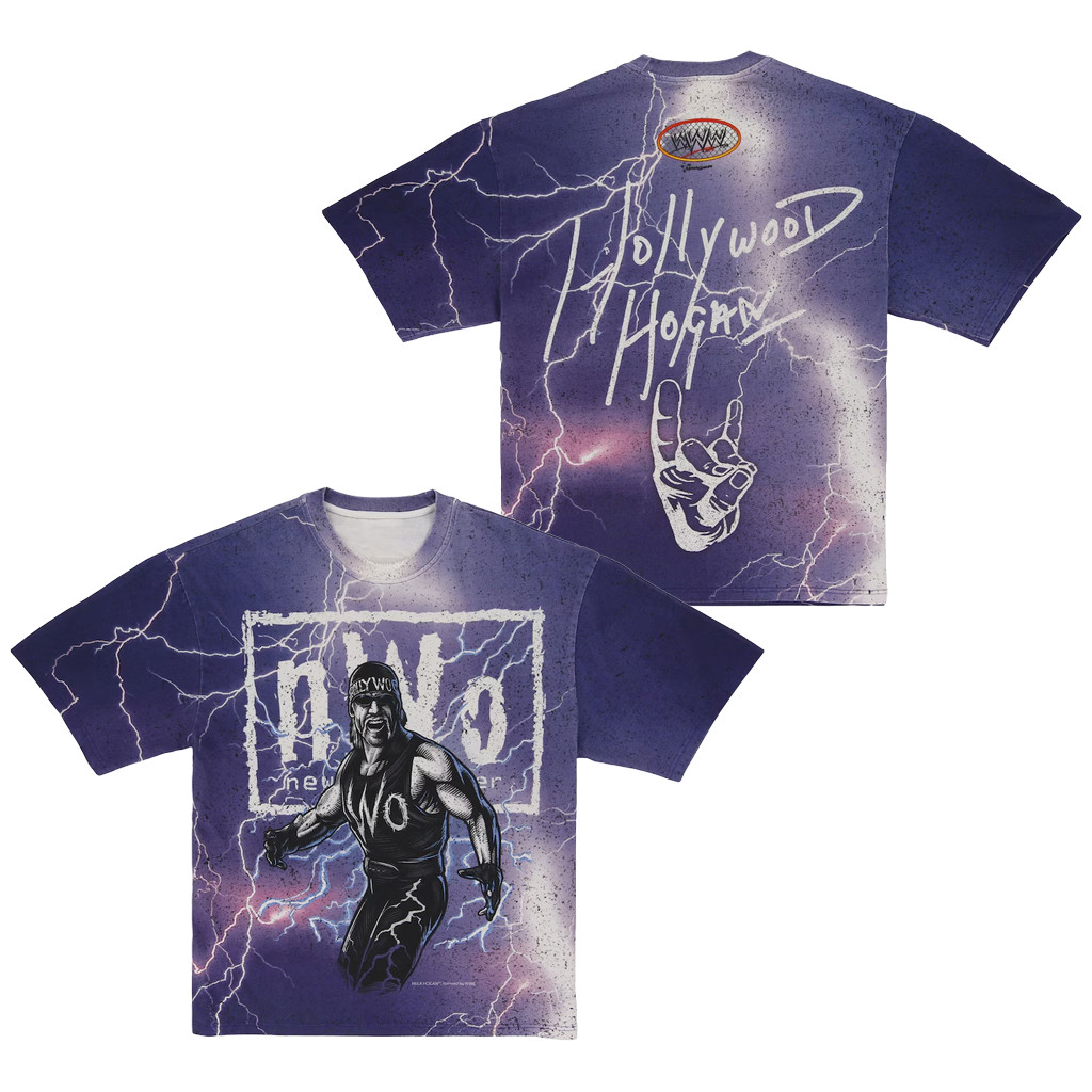 Hulk Hogan Merch 2026 WWE x John Geiger Purple Hulk Hogan nWo Lightning T-Shirt Gifts For Fan