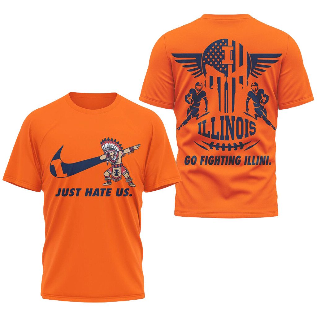Illinois Fighting Illini Just Hate Us Dabbing Mascot T-Shirt Illinois Football Merch Fan Gifts