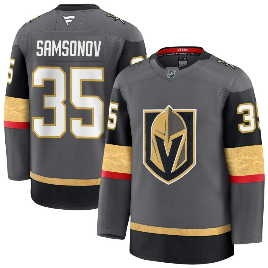 Ilya Samsonov Vegas Golden Knights 2025 Alternate Premium Gray Jersey 1 Ilya Samsonov Vegas Golden Knights 2025 Alternate Premium Gray Jersey