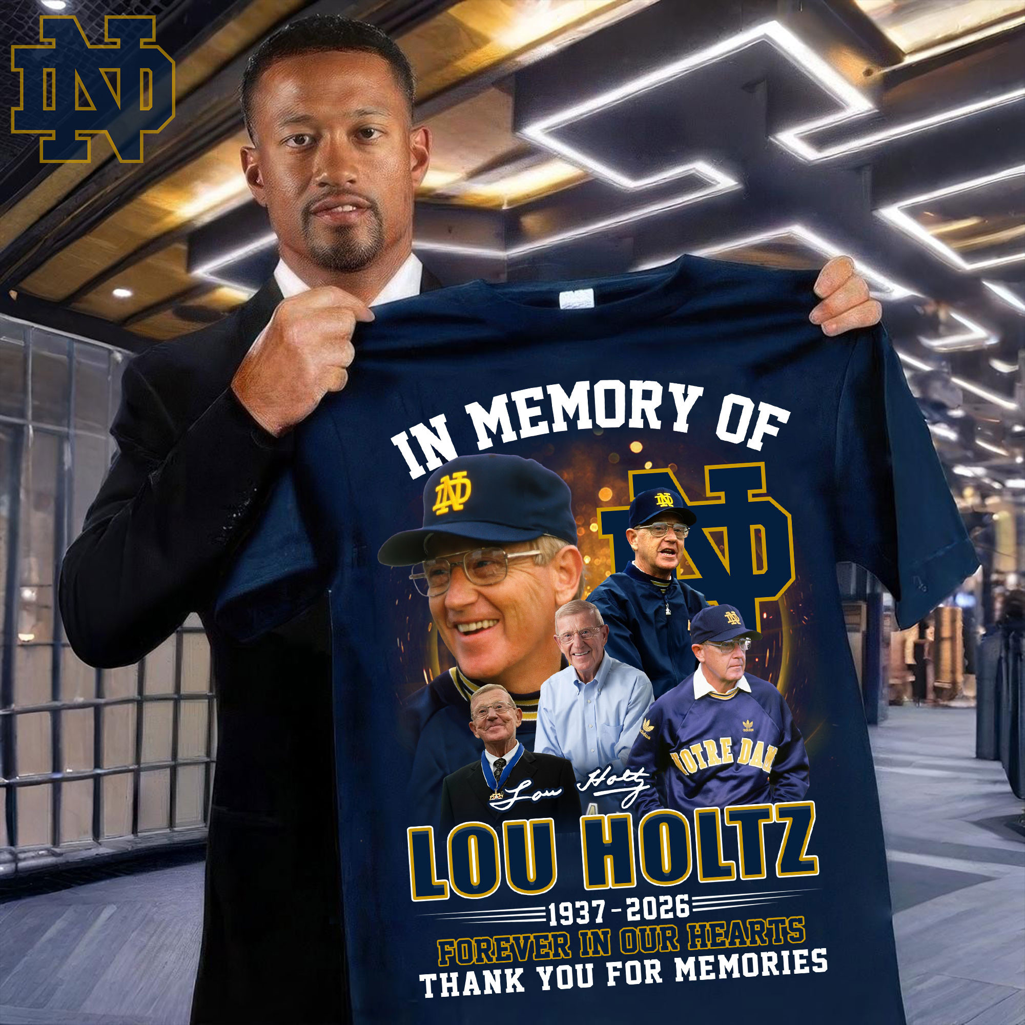 In Memory Of Coach Lou Holtz 1937–2026 Notre Dame Legend Memorial T-Shirt Fan Gifts