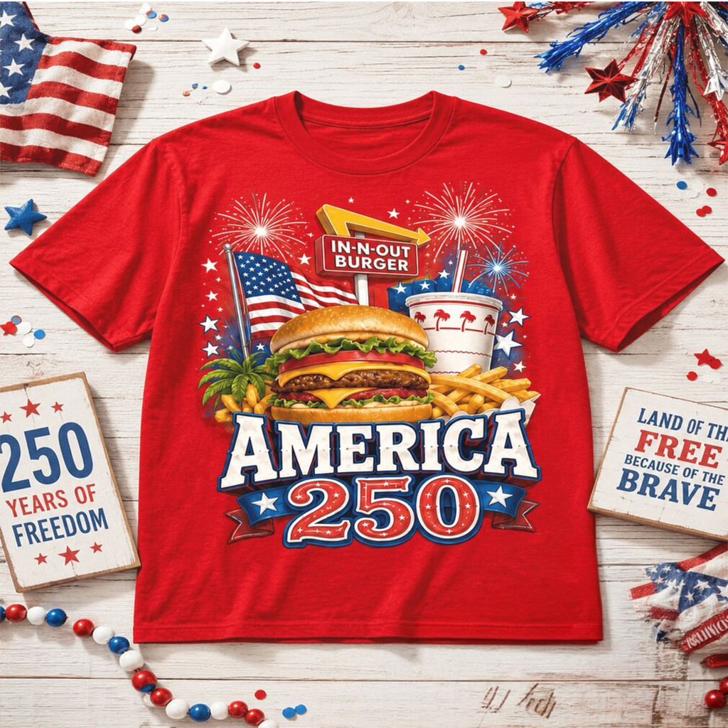In N Out Burger America 250 Years Of Freedom Patriotic Graphic T-Shirt July 4th Clothing