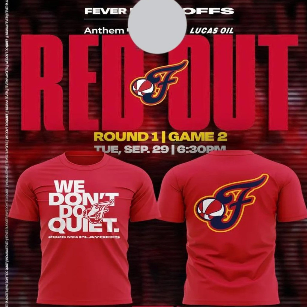 Indiana Fever We Don't Do Quiet 2026 WNBA Playoffs Out Large Logo T-Shirt Indiana Fever Merch