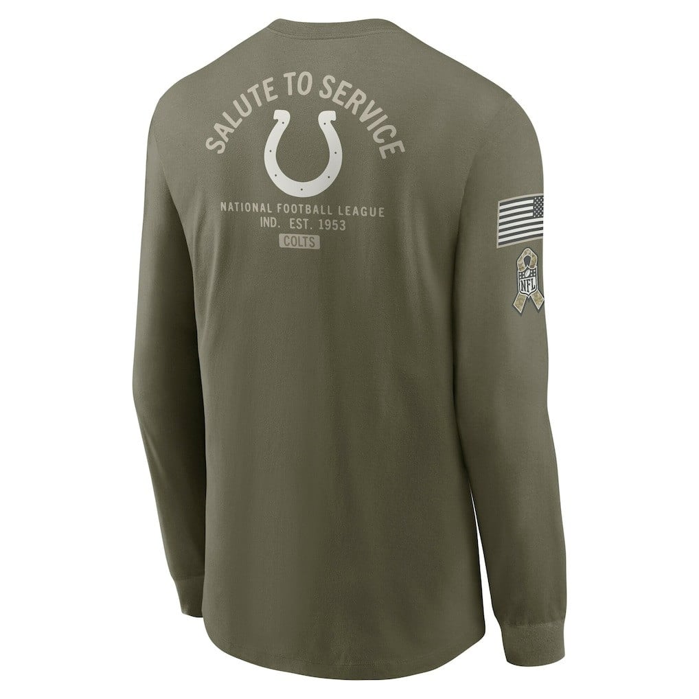 Indianapolis Colts 2025 Salute to Service Sideline Long Sleeve T-Shirt - Olive - Image 3