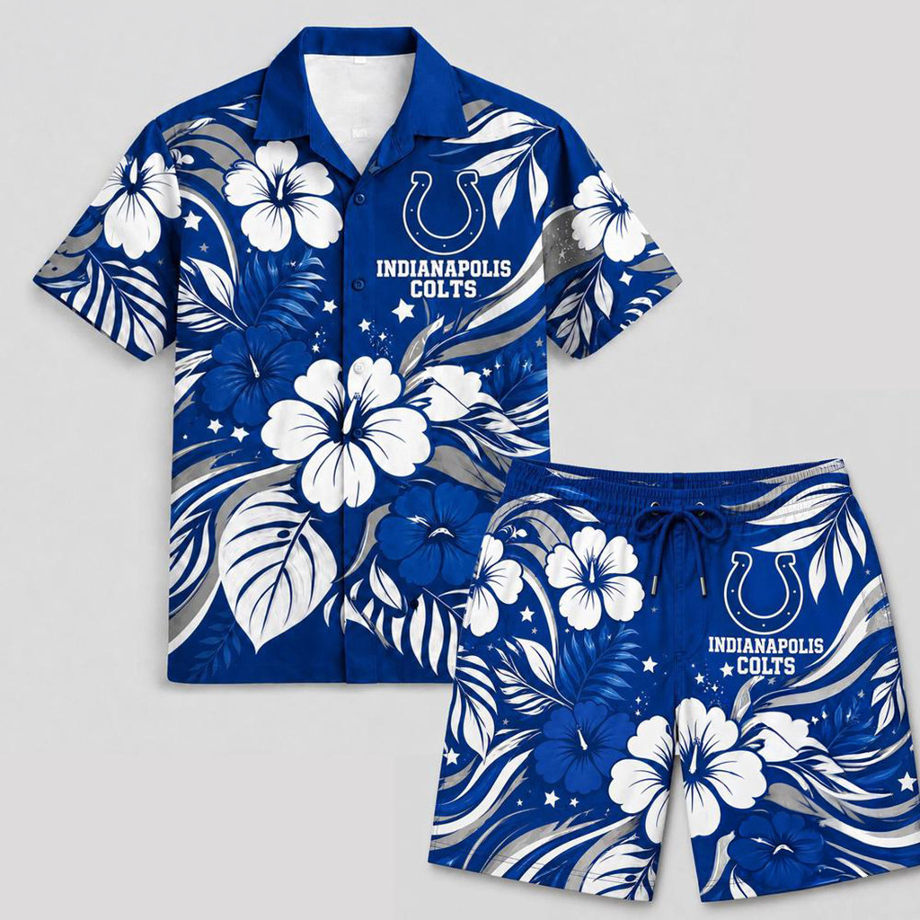 Indianapolis Colts Floral Summer Hawaiian Shirt And Shorts Set Colts Merch Football Themed Gift