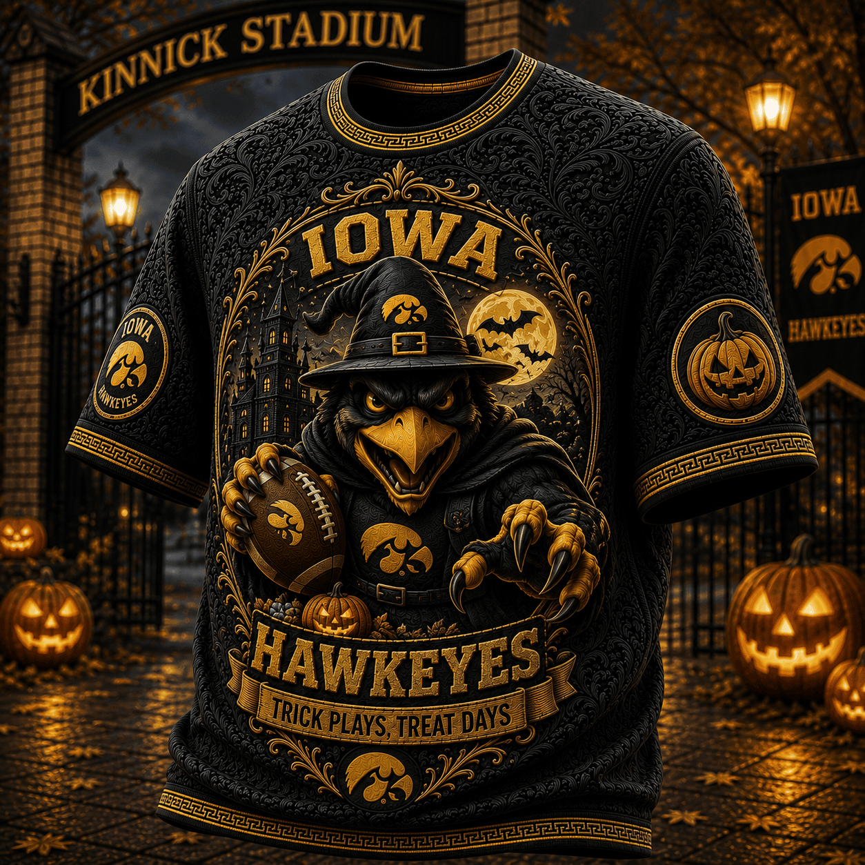 Iowa Hawkeyes Halloween Merch Trick Plays Treat Days T-Shirt Present For Football Lovers