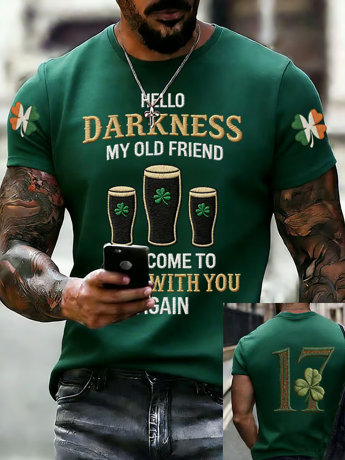 Irish Drinking Day Hello Darkness Funny Short-Sleeved T-Shirt Pub Lover Gift - Image 2