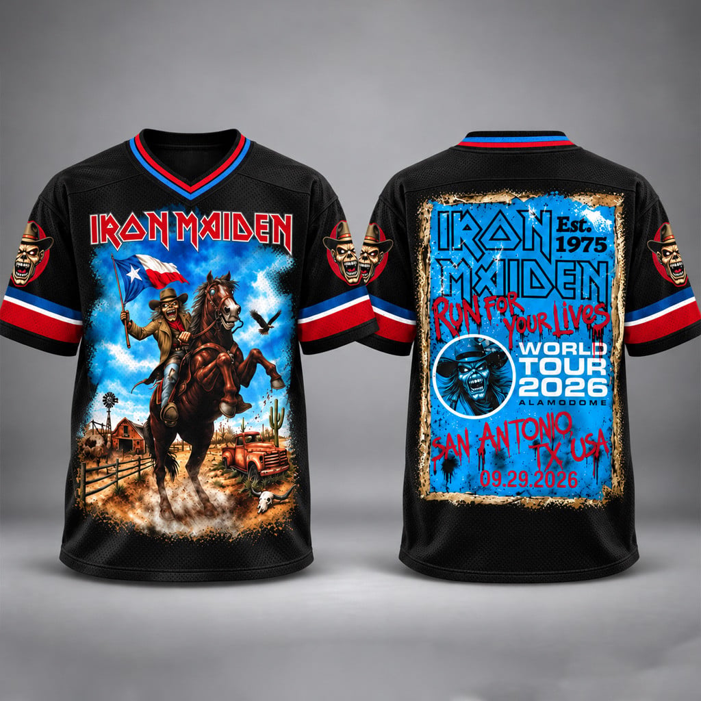 Iron Maiden 2026 World Tour Merch Run For Your Lives San Antonio TX Event Jersey Music Fan Gift