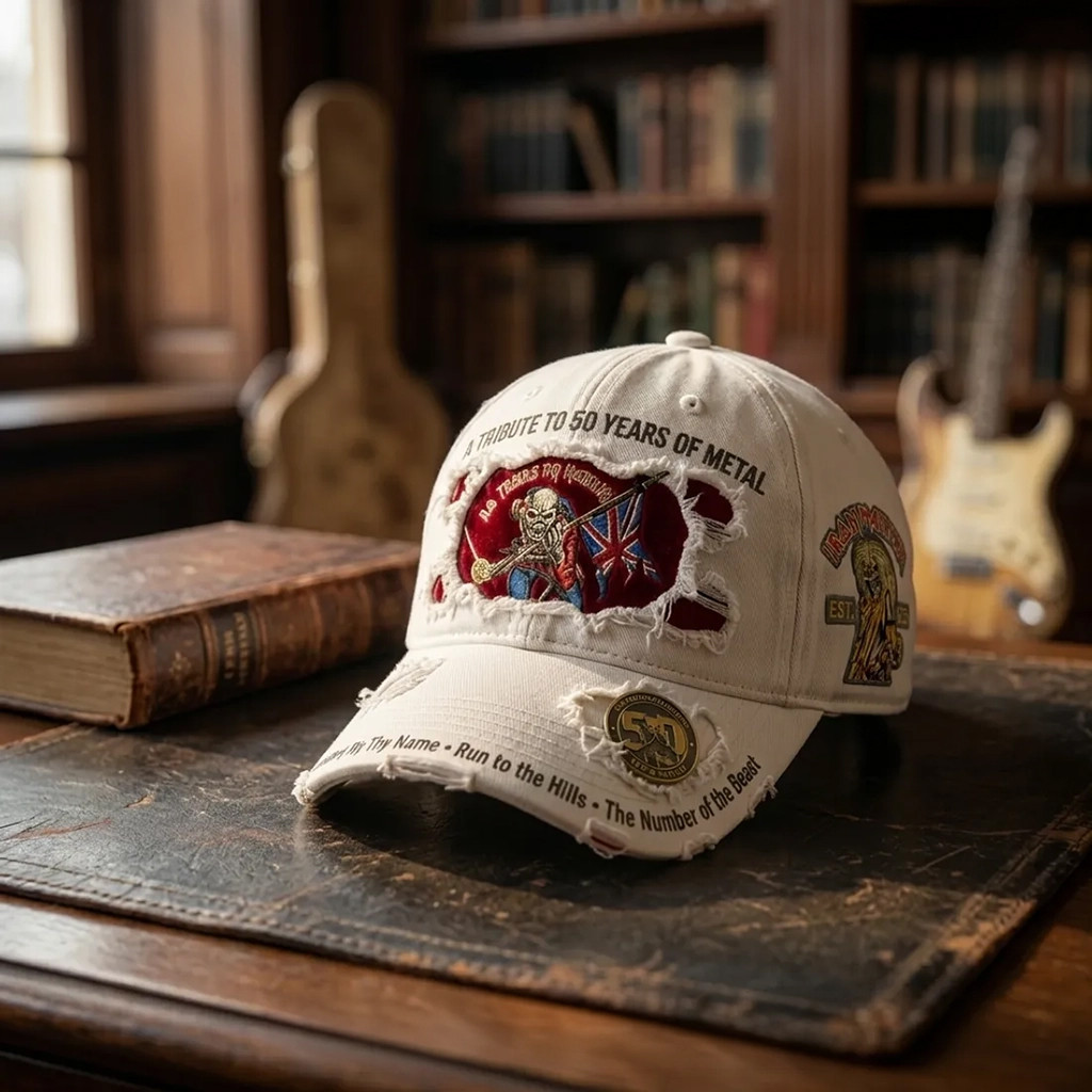 Iron Maiden 50 Years Of Metal Tribute Distressed Hat Iron Maiden Merch Best Gift For Band Fans