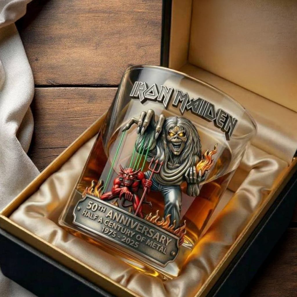 Iron Maiden 50th Anniversary Half A Century Of Metal Whiskey Glass Iron Maiden Merch Fan Gifts