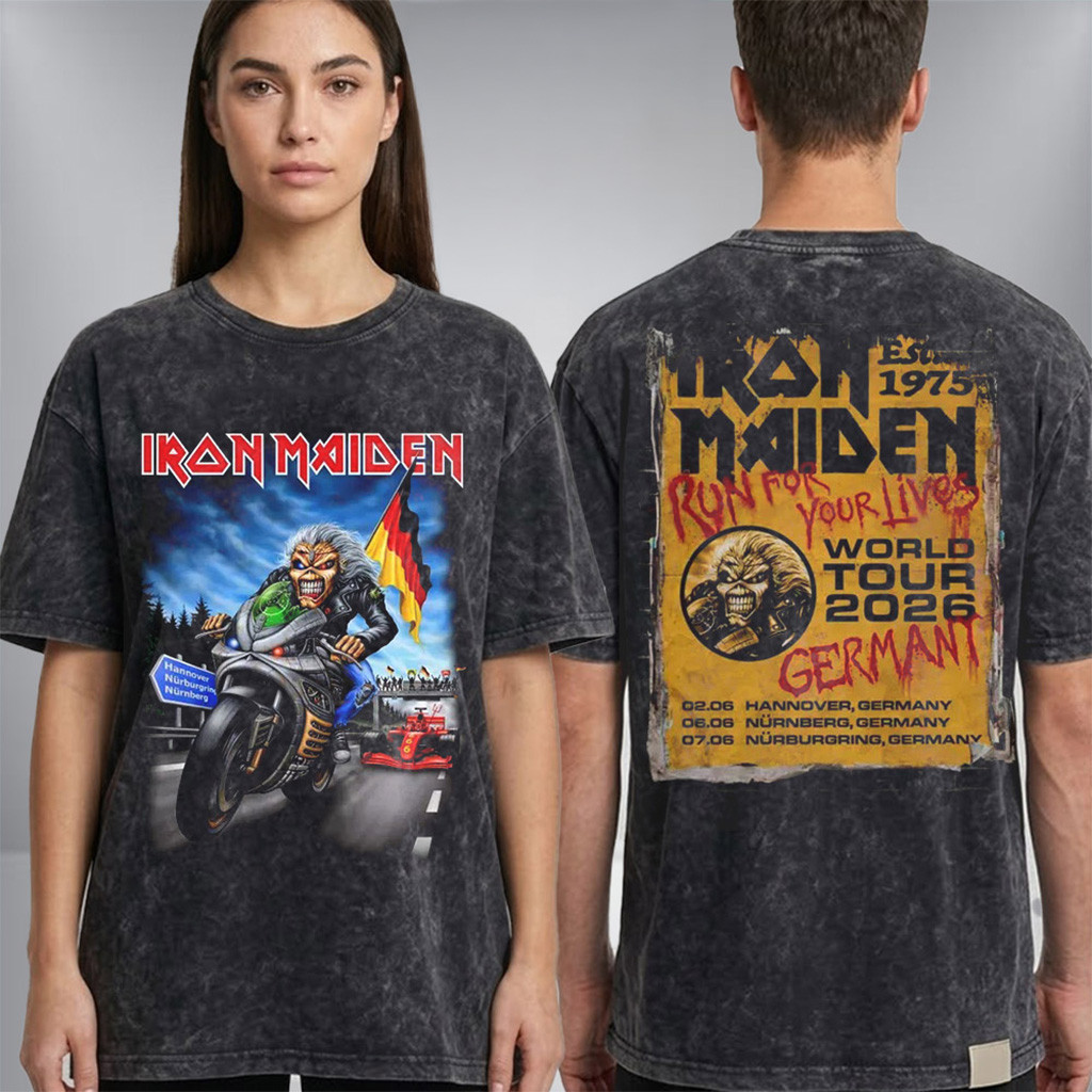 Iron Maiden Germany Run For Your Lives 2026 Tour Washed T-Shirt Iron Maiden Merch Fan Gifts