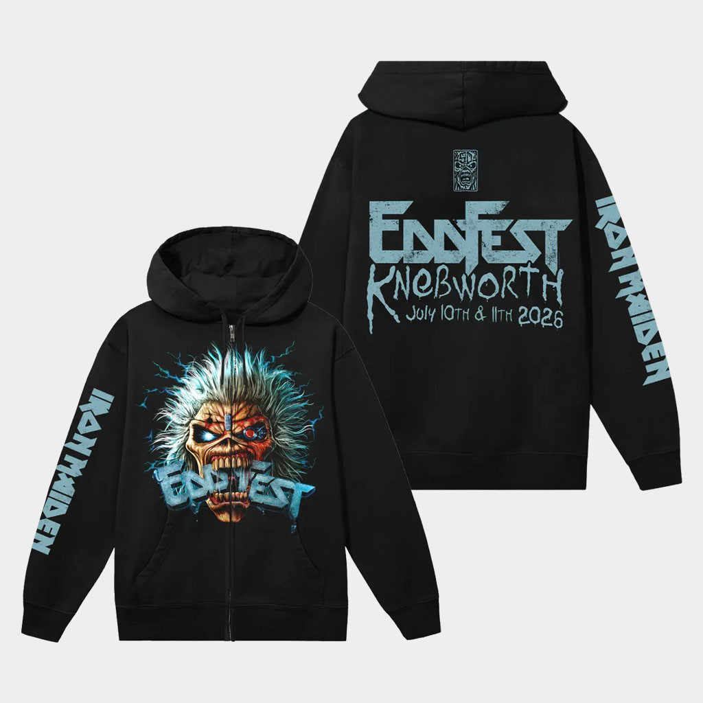 Iron Maiden Merch 2026 EddFest Zip Hoodie Black EddFest Merch Gift For Music Lovers