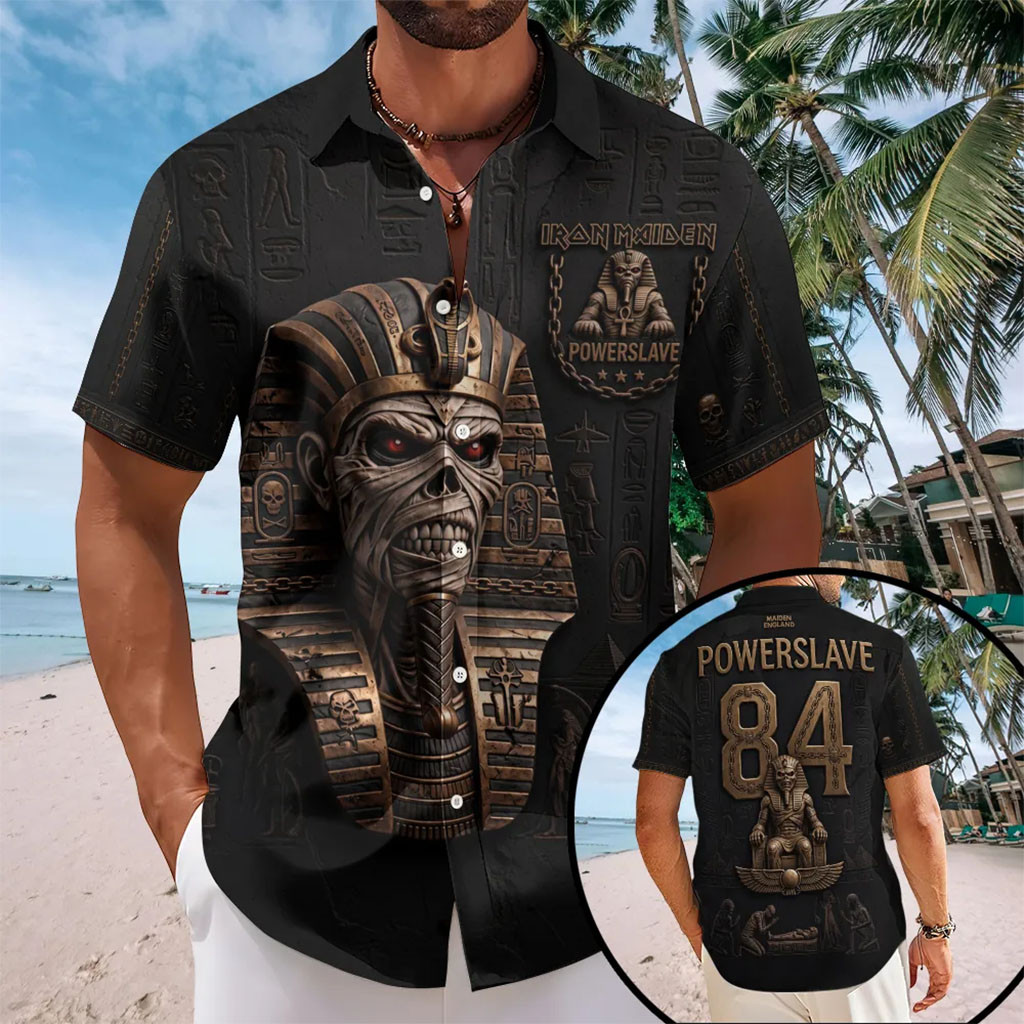 Iron Maiden Merch Powerslave #84 Iron Maiden Hawaiian Shirt Gift Ideas For Music Lovers