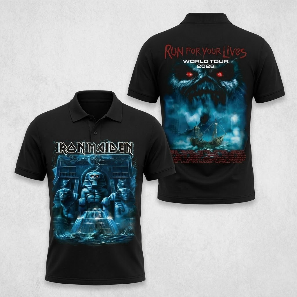 Iron Maiden Merch Powerslave Mariner 2026 Tour T-Shirt Run For Your Lives World Tour Merch - Image 9