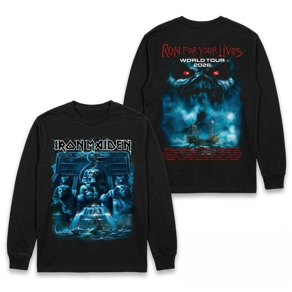Iron Maiden Merch Powerslave Mariner 2026 Tour T-Shirt Run For Your Lives World Tour Merch - Image 5