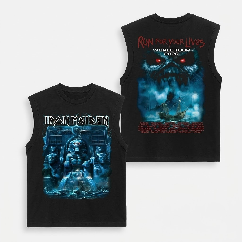 Iron Maiden Merch Powerslave Mariner 2026 Tour T-Shirt Run For Your Lives World Tour Merch - Image 10