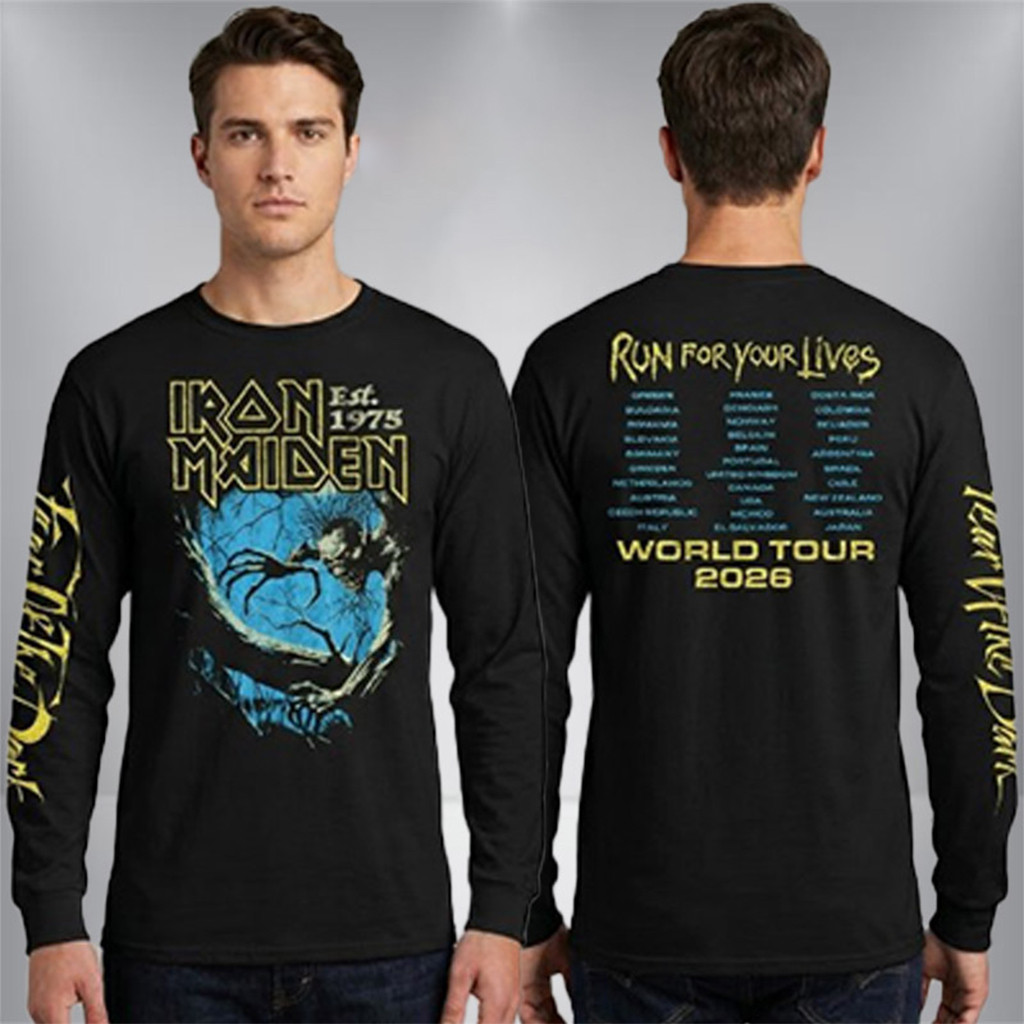 Iron Maiden Run For Your Lives World Tour 2026 Fear Of The Dark Long Sleeve Shirt Fan Merch